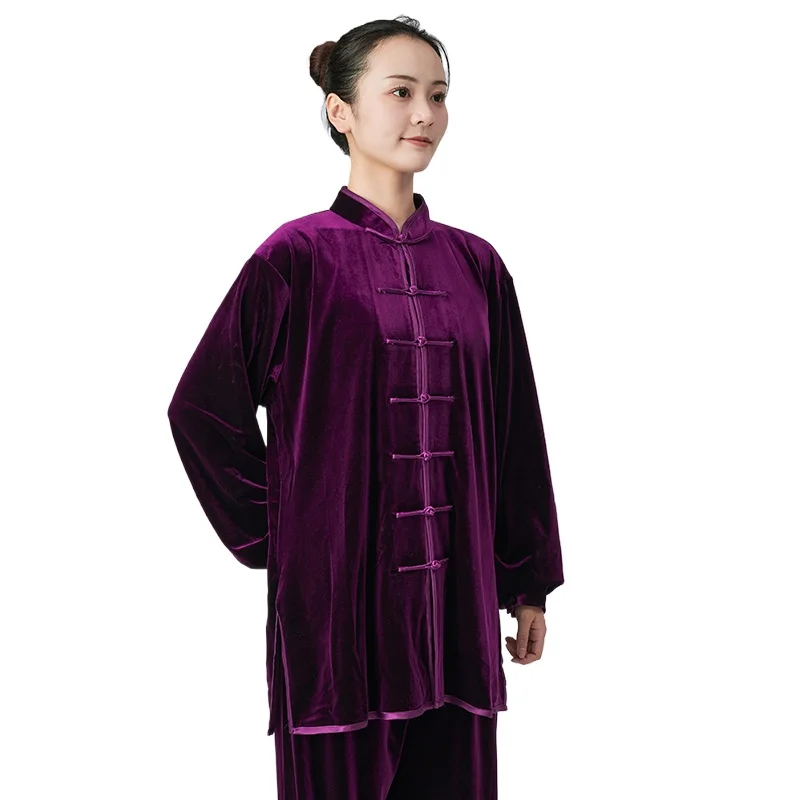 Velvet Tai Chi Suit Winter Thick Warm Kung Fu Uniform for Women Men Unisex Martial Arts Clothing Elegant Embroidery