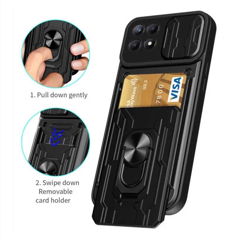 For OPPO Realme 8i Case Magnetic Car Holder Ring Card Slot Bracket Back Cover For OPPO Realme8i Slide Camera Protect Phone Cases