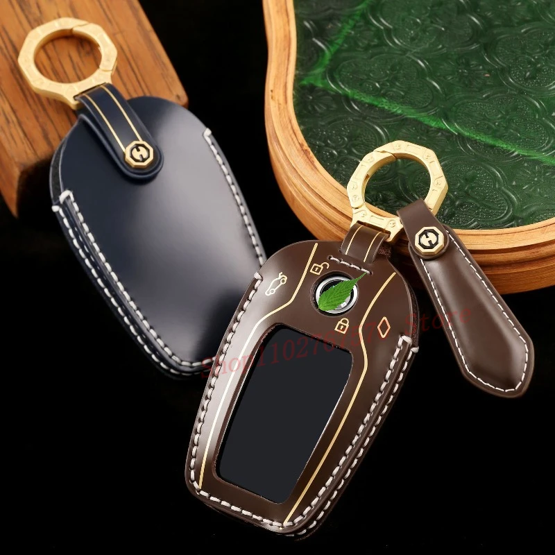

High-End Personality Genuine Leather Key Case Cover Protective Shell Bag For BMW 5 Series 530li New 730li LCD Car Accessories