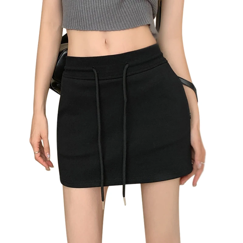 Women Casual High Waist Mini Skirt Drawstring Workout Skirt Midi Bodycon Daily Dresses