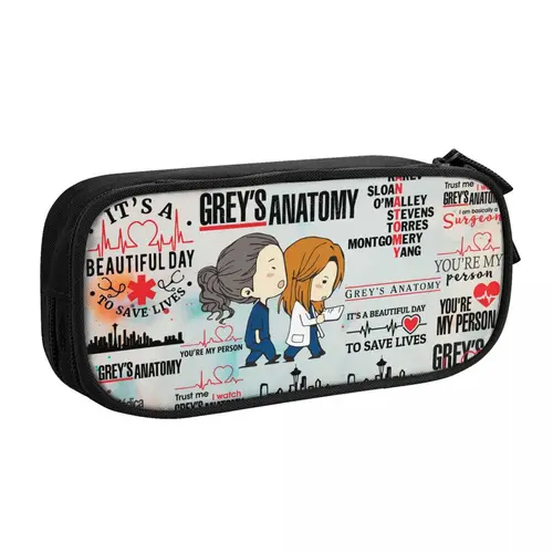 Imagen 2 del producto Estuche de lápices coreano con Collage de citas de anatomía de grises de dibujos animados personalizados, estuche de lápices de almacenamiento grande para niños y niñas, papelería para estudiantes