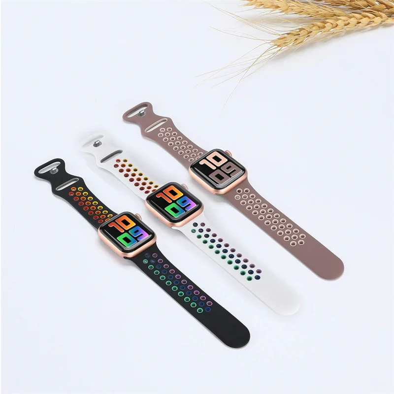 Sport Strap for Apple Watch Band 44mm 40mm 42-38-41mm 45 mm Air-hole Silicone Bracelet iWatch Series 9/8/7 6 SE 5 Ultra 2 49mm