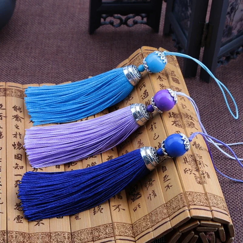 2pcs/lot 18cm Silk Tassel Fringe Brush Sling with Acrylic Beads Pendant for Sew Curtains Jewelry Accessories DIY Wedding Decor