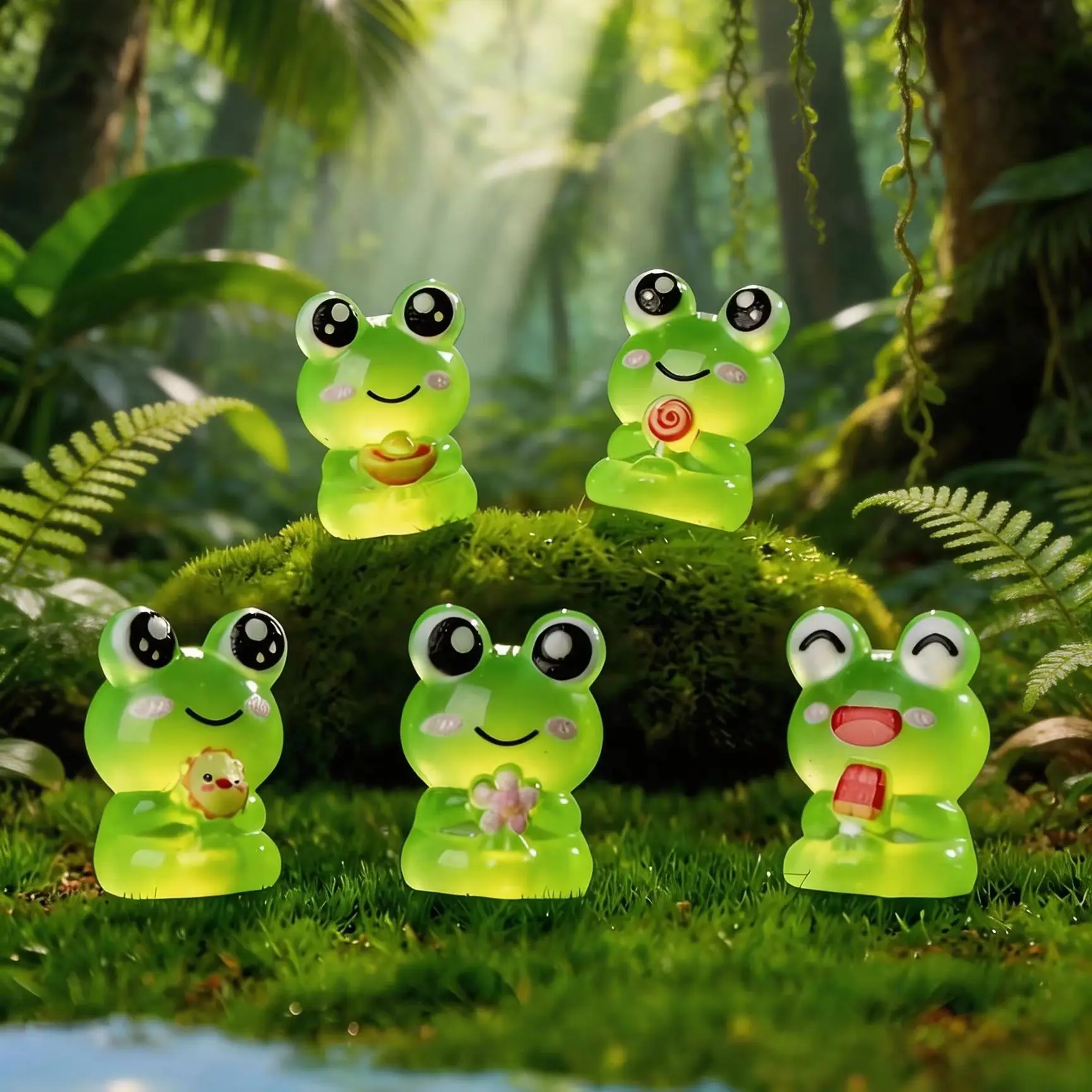 10 Pcs Glow in The Dark Mini Resin Frog Figurines, Cute Big-Eyed Smiling Frog Decor, for Fairy Garden, Terrarium, Potted Plant