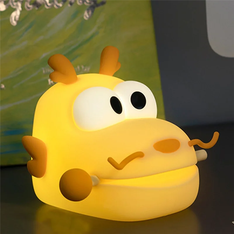 

A08I Longbao Wooden Fish Night Lamp USB Charging Three-Speed Adjustable Pat Lamp Cute Cartoon Fun Ornament Silicone Lamp