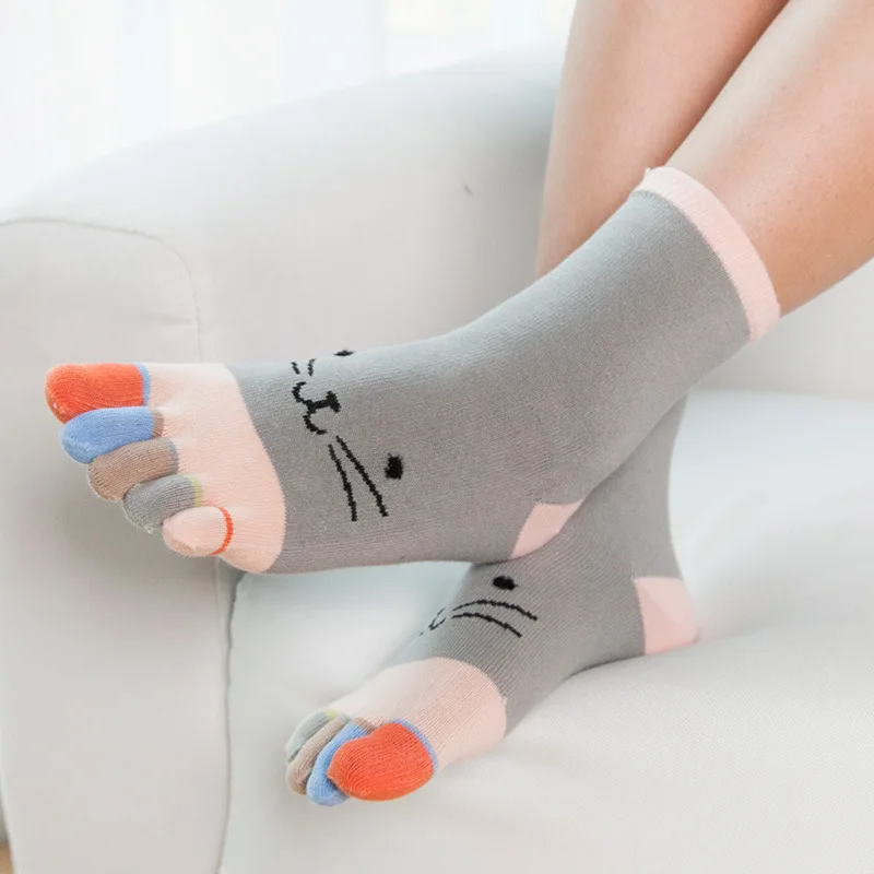 

3 Pairs Cute Women Girls 5 Finger Socks Colorful Cotton Lovely Cartoon Cat Sock Soft Breathable Young Fashion Novelty Toe Socks