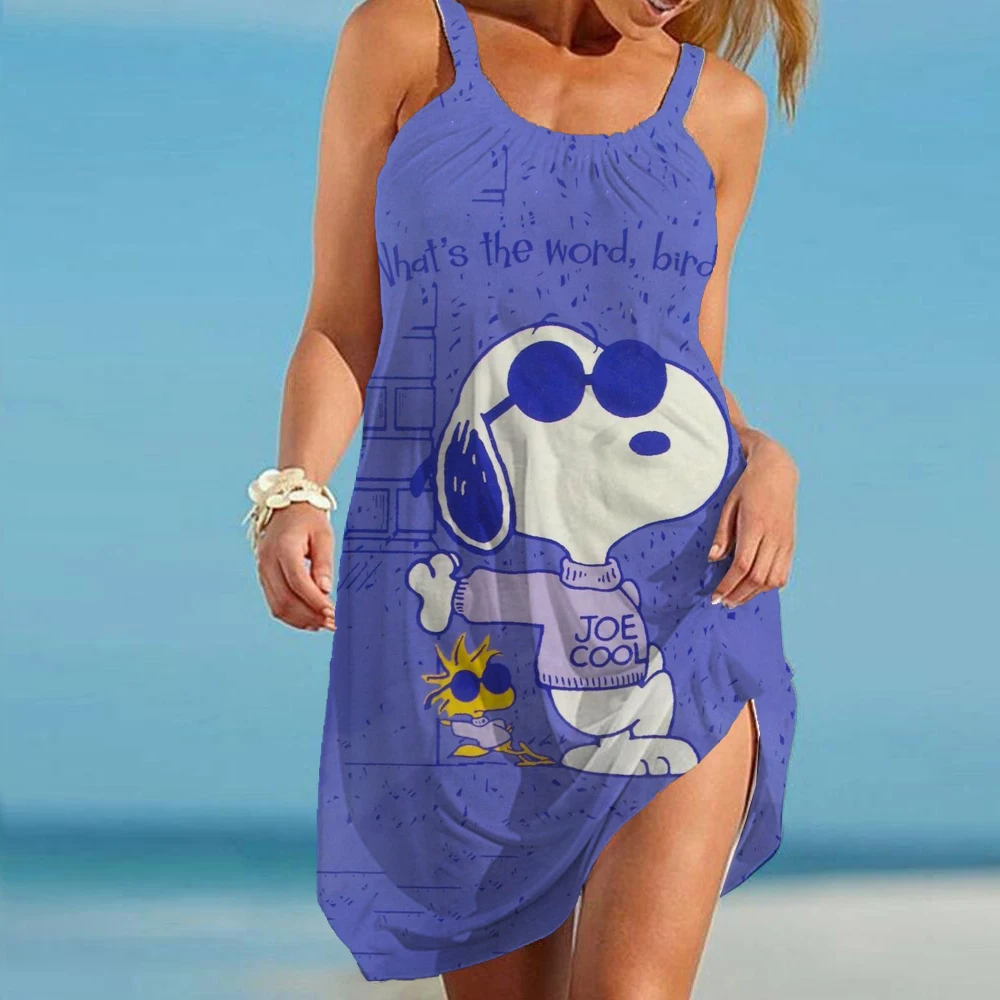 

Kawaii Women's Beach Dresses Snoopy Youthful Woman Clothes Anime S-3XL Y2k Summer 2024 Sling Leisure Boho Dress Fashion