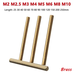 Brass Thread Rod M2 M2.5 M3 M4 M5 M6 M8 M10 Full Threaded Bolt Bar Stud Length 25 30 40 50 60 70 80 90 100 120 150 200 250 500mm