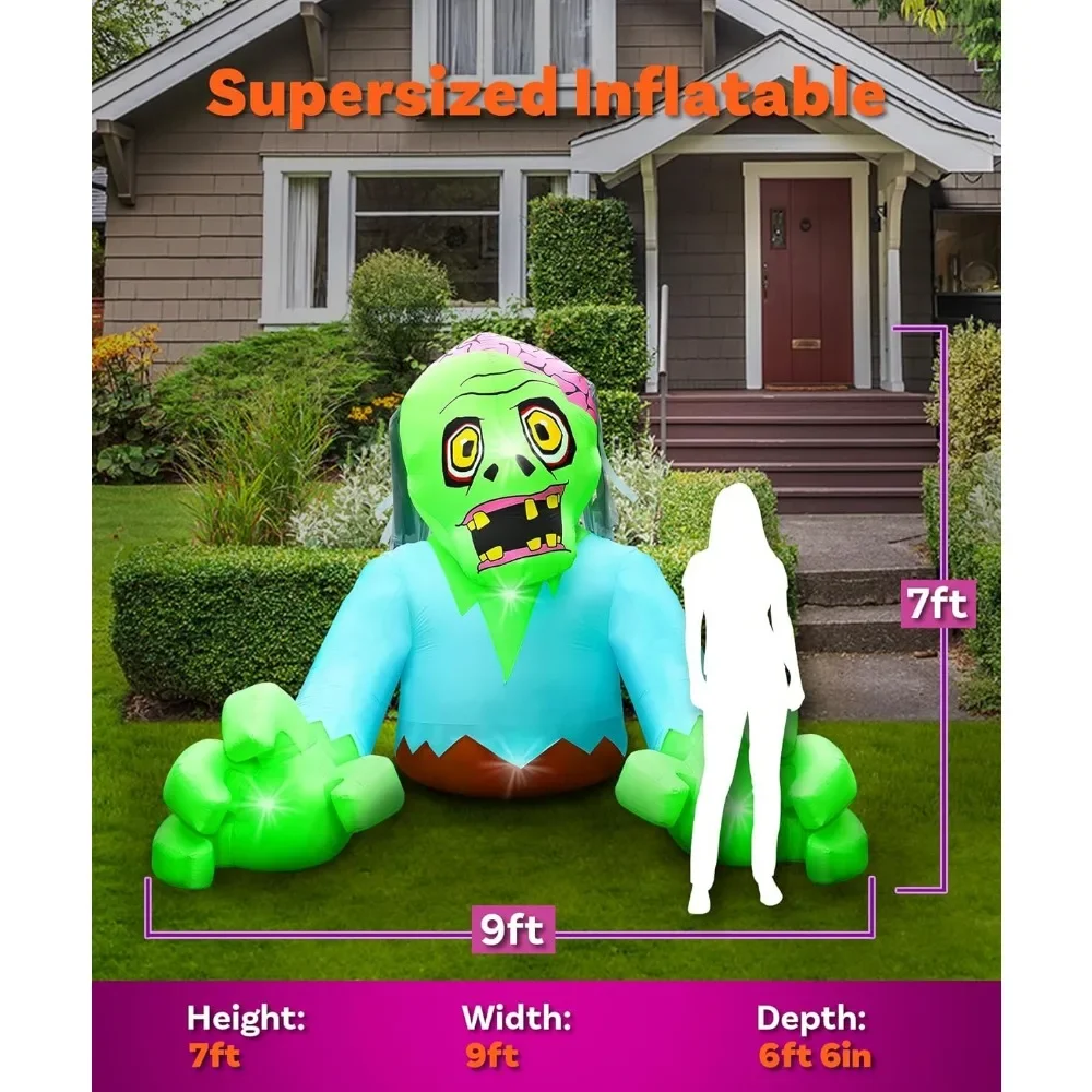 Halloween Inflatables 7ft Giant Zombie. Large Halloween Inflatable Outdoor Decorations. Inflatable Halloween Blow Ups