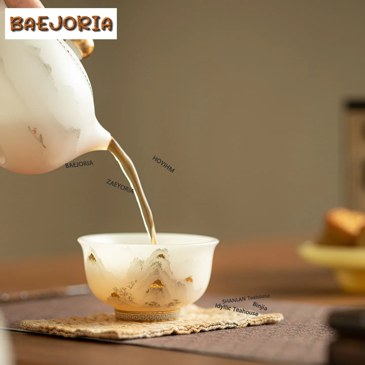 BAEJORIA 80ml Ice Species Gold Drawing Mountains Teacup Boutique Tea Bowl Tea Pair Tea-tasting Fragrance Cup Jianzhan Master Cup