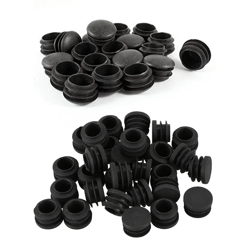 50Pcs Round Table Chair Leg Tube Pipe Insert End Cap Black - 30Pcs 19Mm Dia & 20Pcs 25Mm Dia