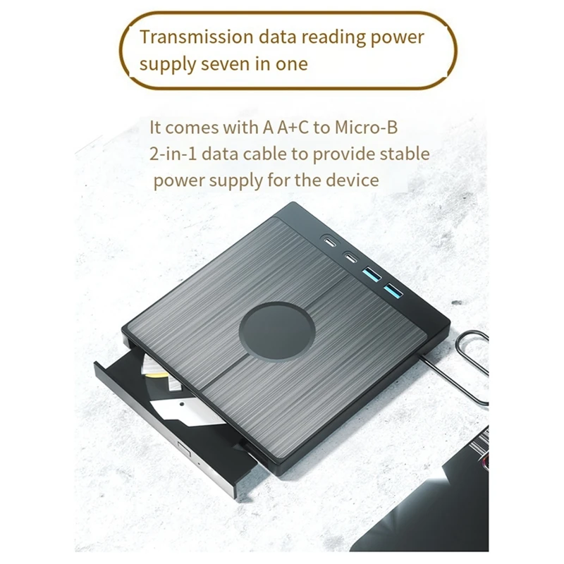 GO-7-In-1 USB 3.0 Type C External CD DVD RW Optical Drive DVD Player Burner Reader Multi-Function Drive For Windows PC