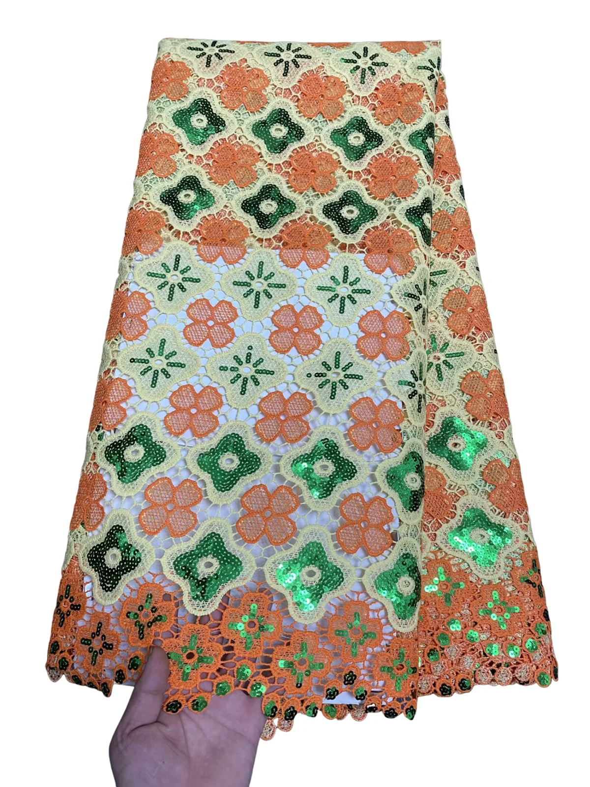 Fashion Nigerian Guipure Cord Lace Fabric 5 Yards African Water Souble Lace Fabric With Sequins For Woman Party Dresses 1F406