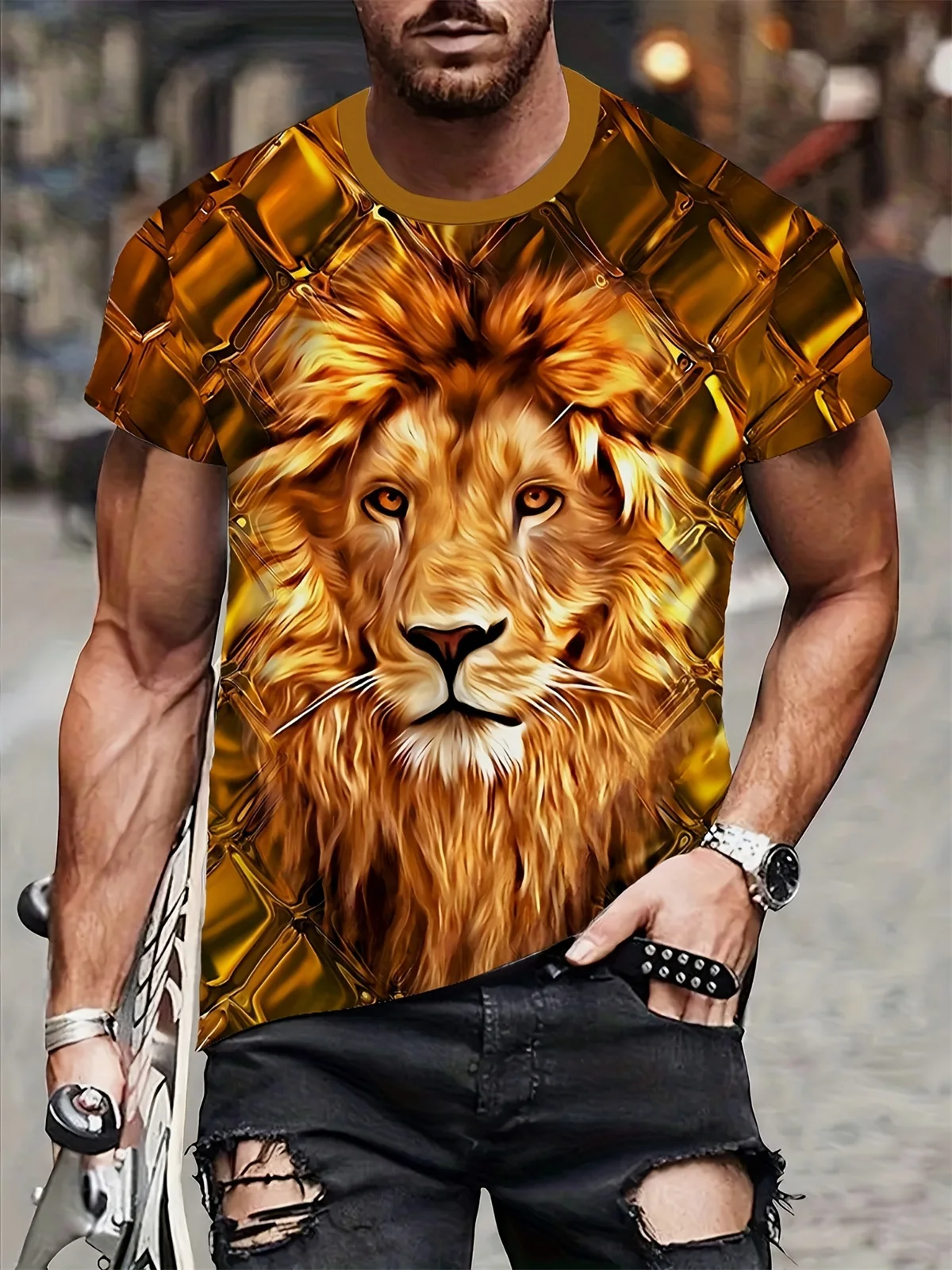 

Men's T-Shirts Lion Printed T Shirt Casual Short Sleeve Top Crew Neck Clothes Fashion Novelty Summer Clothing Oversized T-Shirt