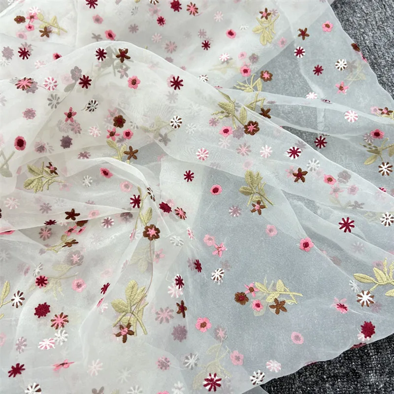 Organza Flower Embroidery Fabric for Dress,Organza Curtain Cloth,Apparel Sewing Organza Lace Fabric,Handmade Patchwork DIY Cloth