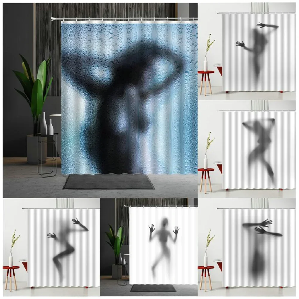 

Creativity Shower Curtain Set Sexy Beauty Shadow Bathtub Decorate Personality Bathroom Bath Screen Hanging Curtain With Hooks