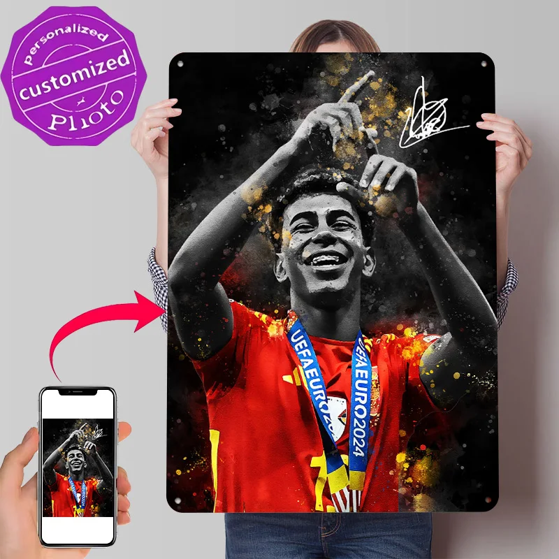 Lamine Yamal Celebration Art Personalized 3D Textured Metal Poster Wall Art Vintage Tin Signs for Home Decoration Aesthetic Room