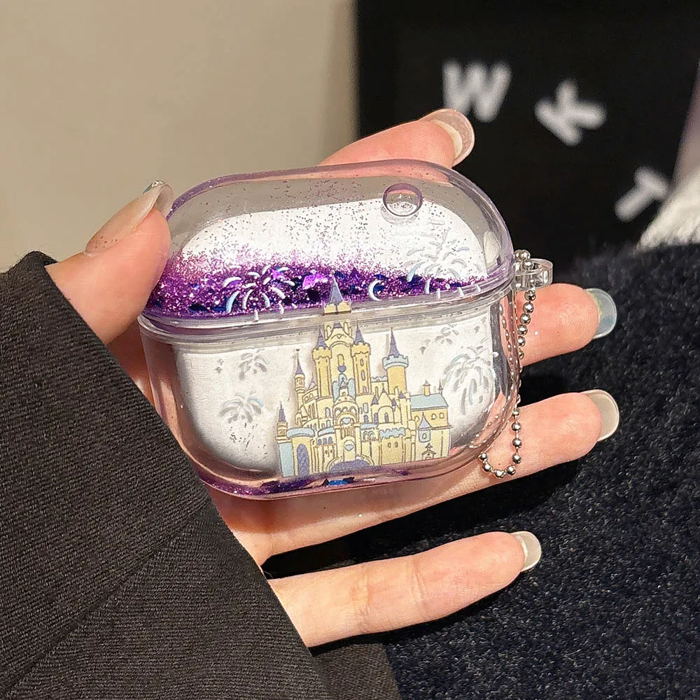Dreamy Castle Quicksand Glitter Case For AirPods 4 ANC for Apple AirPods 1 2 3 Pro Pro2 Earphone Protective Cover with Keyring