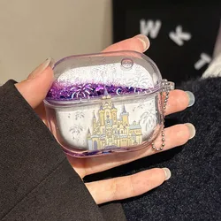 Dreamy Castle Quicksand Glitter Case For AirPods 4 ANC for Apple AirPods 1 2 3 Pro Pro2 Earphone Protective Cover with Keyring