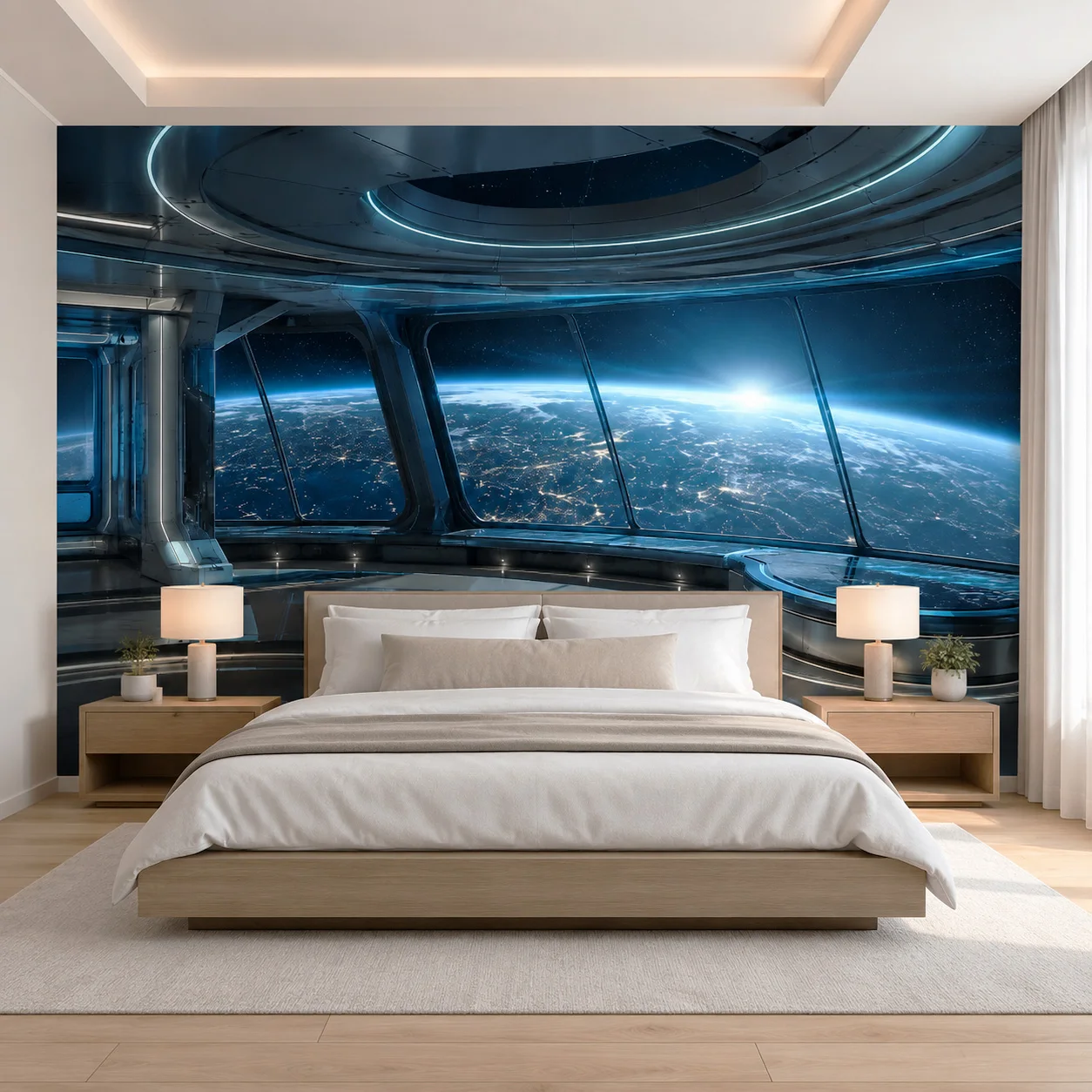 Space Station Wallpaper Mural Earth View Sci Fi Galaxy Window Futuristic Wall Decor Living Room Bedroom Non Self Adhesive