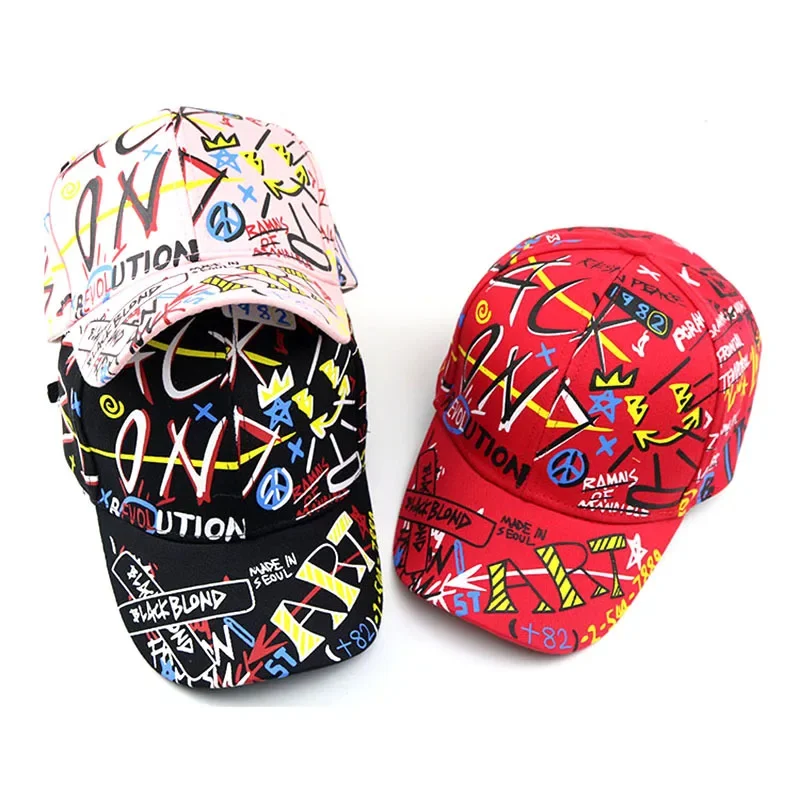 Baby Boys Girls Baseball Cap Spring Summer Children Cute Hat Cartoon Graffiti Print Kids Popular Hip Hop Snapback For 2-8 Years