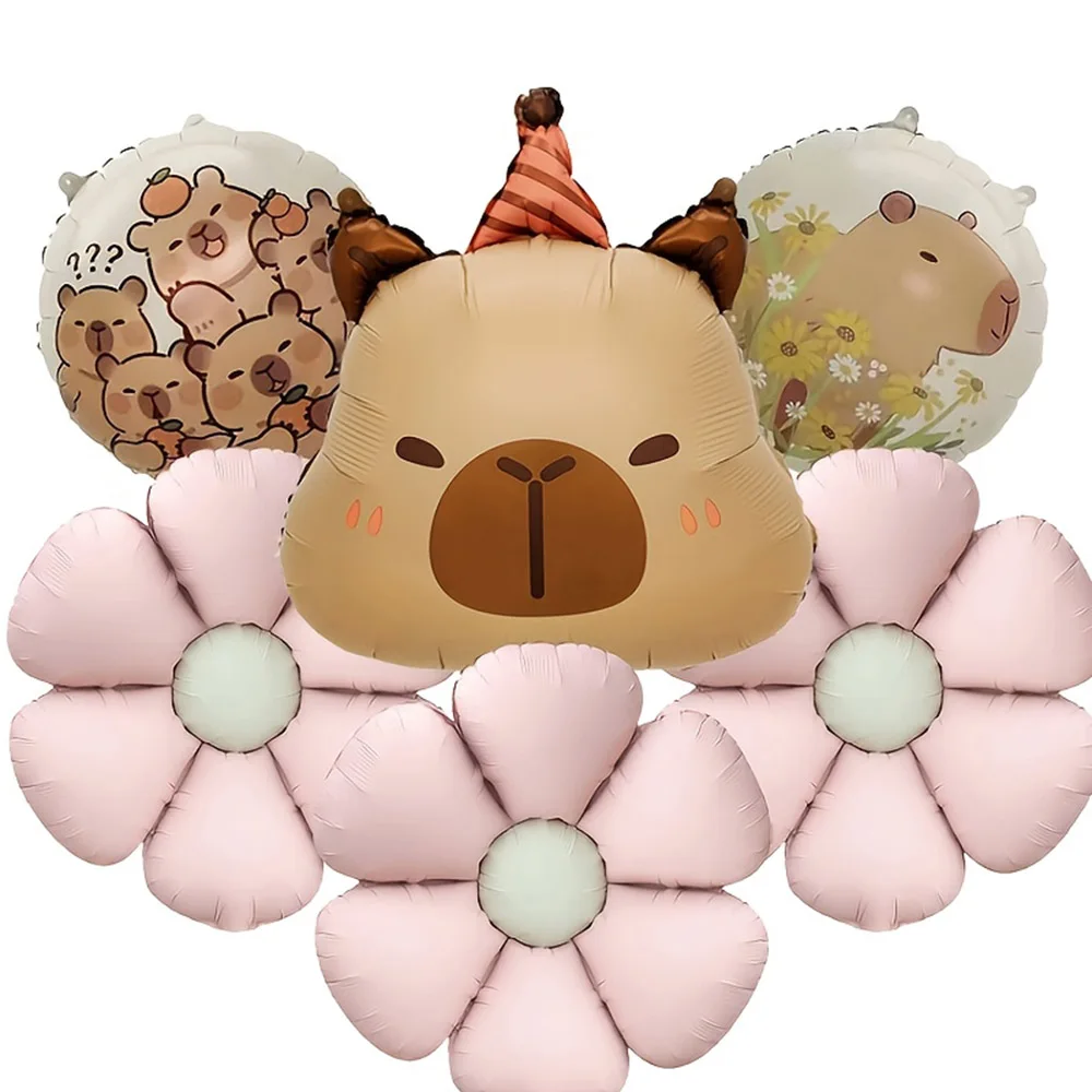 Cartoon Animal Capybara Flowers Aluminum Foil Balloon Set Child Birthday Party Decoration Foil Balloon Baby Shower Gift Supplies