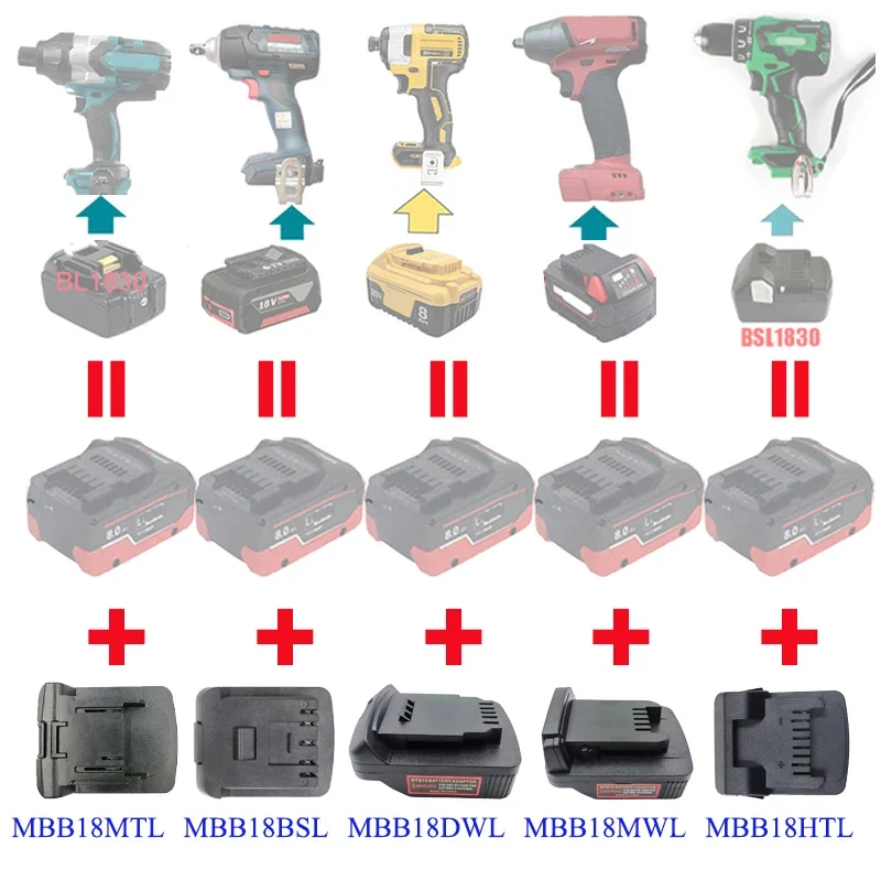 

MBB18MTL MBB18DWL MBB18MWL MBB18HTL Adapter for Metabo Battery To for Makita for DeWalt for Milwaukee for Hitachi Power Tool Use