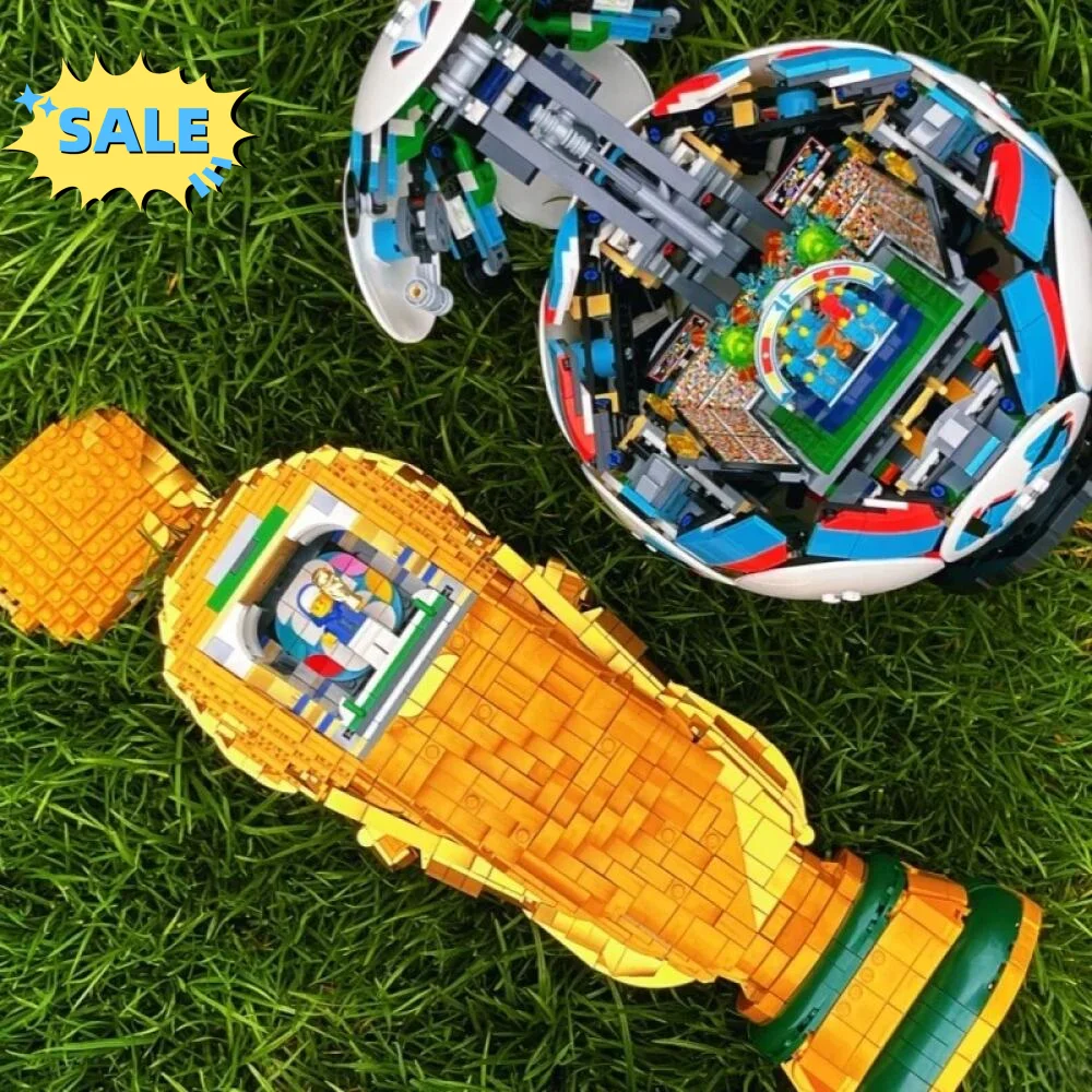 Nouveau 43020 43019 Ensemble de blocs de construction de trophée de football célèbre, kit de modèle créatif, décoration de bureau, cadeau pour les fans de football et les adultes