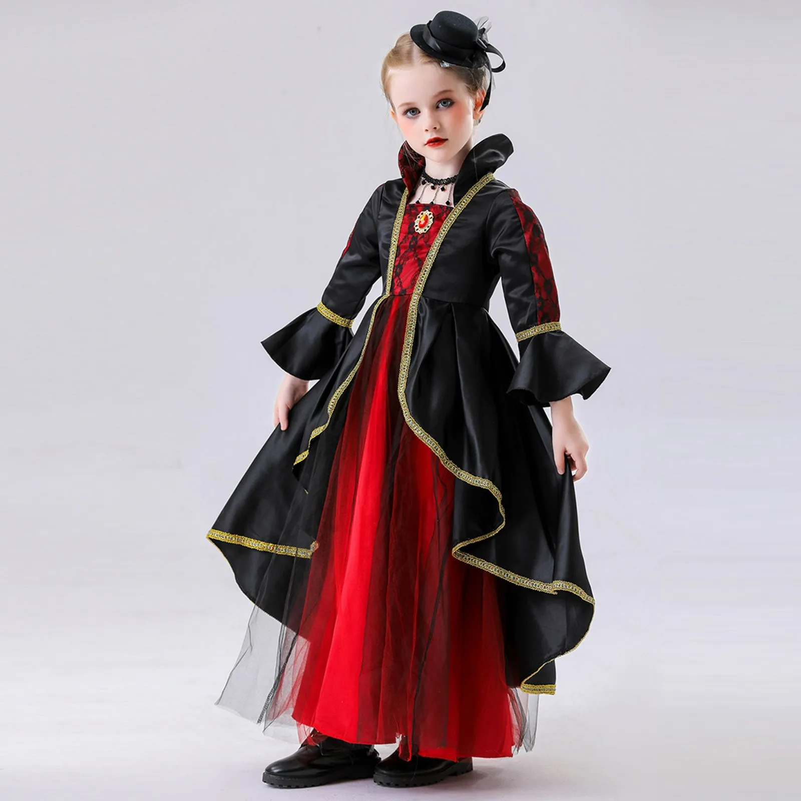 Vampire Dress For Girls Kids Halloween Cosplay Elegant Costume Party Dress Childrens Witch Fancy Dress Magic Witch Costume