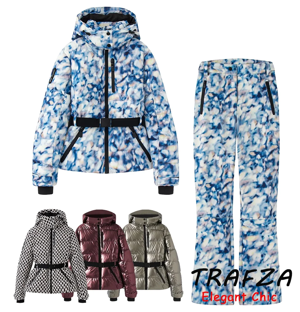 

TRAFZA Outdoor Winter Pant Set Women's Skiing Jacket Zipper Pocket Hooded Jacket Or Pant New 2025 Fashion High Street Coat
