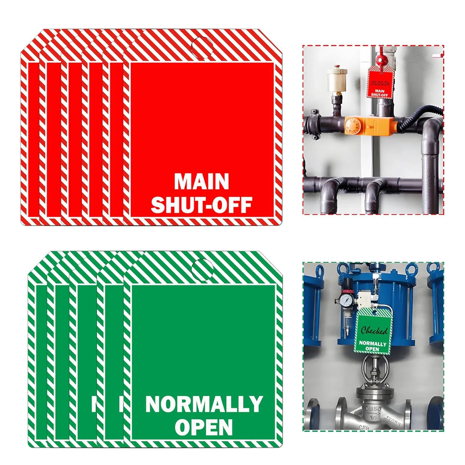 Main Shut-Off Sign Normally Open Valve Tag 3 *3.5 Plastic Valve Identification Tag Stamped Plumbing Double Sided Inspection Labe