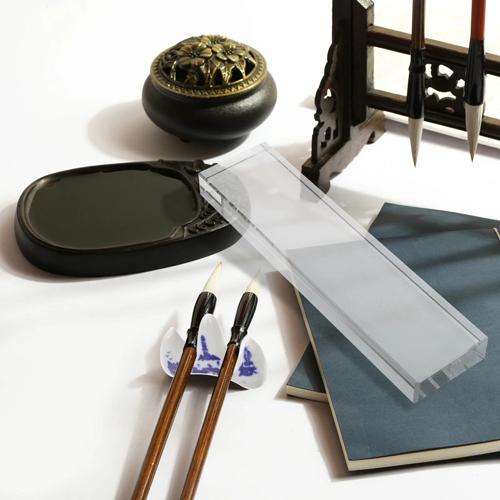 

Clear Glass Calligraphy Paperweight Polished Rectangular Bar for Painting Writing Office Desk Paperweight Square Angled