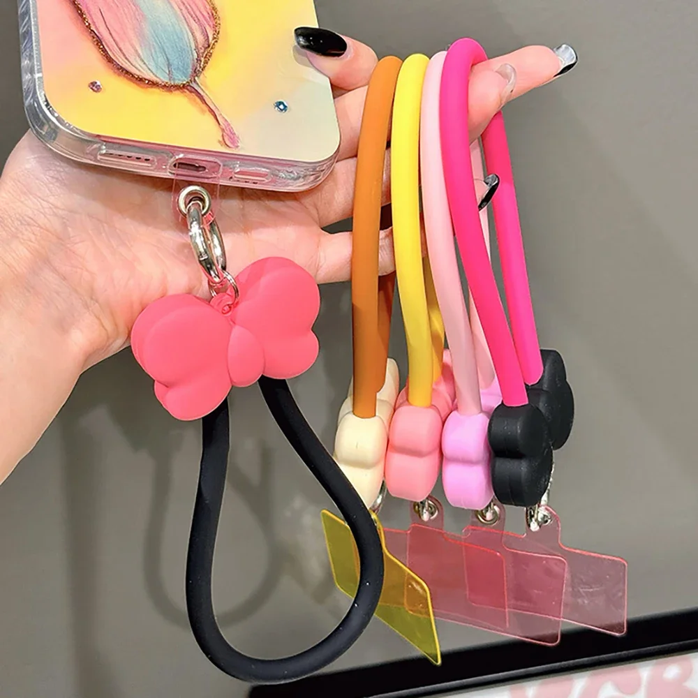 

Корейский милый ремешок с подвеской в виде банта, шнур для iPhone, Samsung, аксессуары, сумка для ключей, женская силиконовая цепочка для телефона, подвесная подарочная веревка