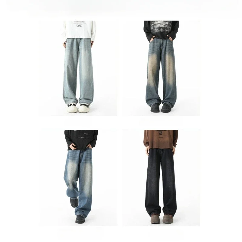 

Pop Spring New American Retro Loose Straight Leg Denim Jeans Fashion Brand Casual Pants Men Baggy Jeans