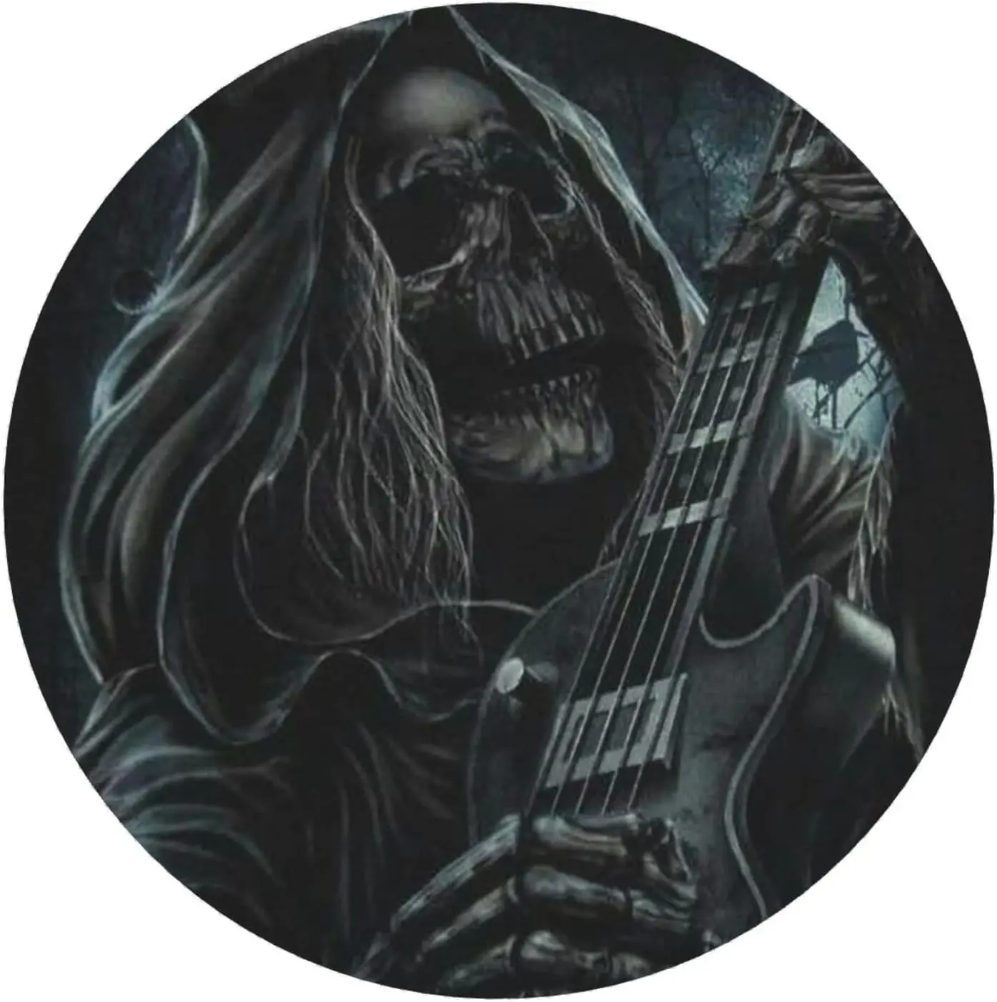 Skull Music Guitar Rock Round Mouse Pad Non-Slip Rubber Mousepad with Stitched Edge Mouse Mat for Computer Gaming Laptop Office