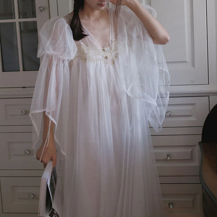 

Pinkgoddess Весенне-летняя нежная ночная сорочка из французского кружева в стиле феи, милый дворцовый стиль, сетчатый утренний халат принцессы