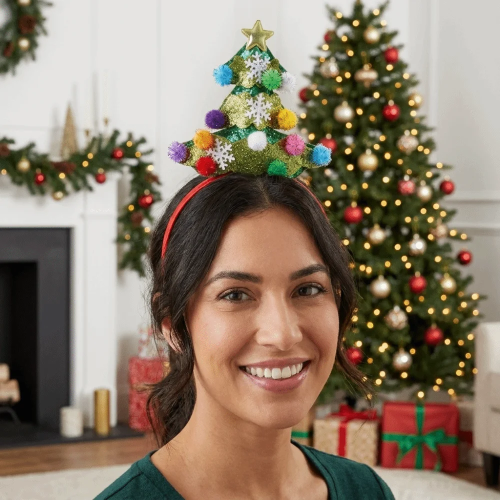 Fashion Shiny Christmas Headband Rain Threads Letter Xmas Tree Hairband Hair Accessories Ball Sequin Hair Hoop Festival Gifting