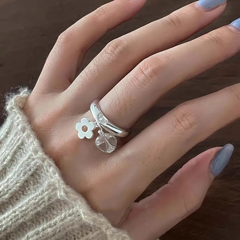 Fashion Crystal Flower Clear Droplet Open Rings For Women Girl New Year Jewelry Accessories Gift Party Anillos Mujer
