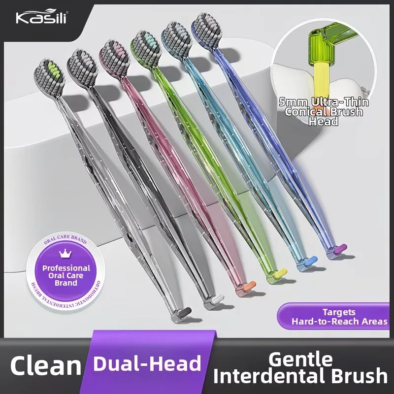 2pcs Orthodontic Toothbrush, Deep and Clean Teeth, Soft Bristle Brush Head, Dual-Use for One Brush, anti Slip Brush Handle