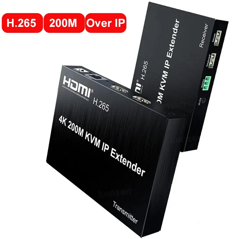 4K 200M HDMI IP KVM Extender h.265 Over Cat5e/6 Rj45 Ethernet Cable Video Transmitter Receiver Converter Support Mouse Keyboard