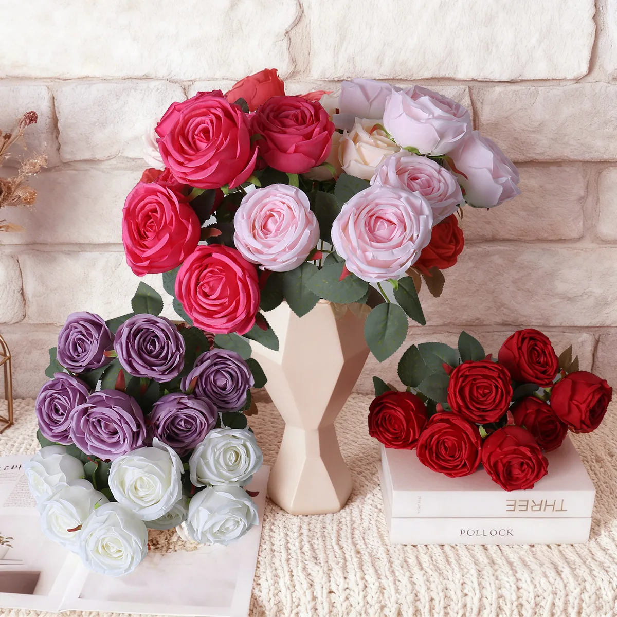 

Simulation 7 heads Imperial Roses Fake Bouquet Living Room Desktop DIY Flower Arrangement Wedding Decoration Photography Props