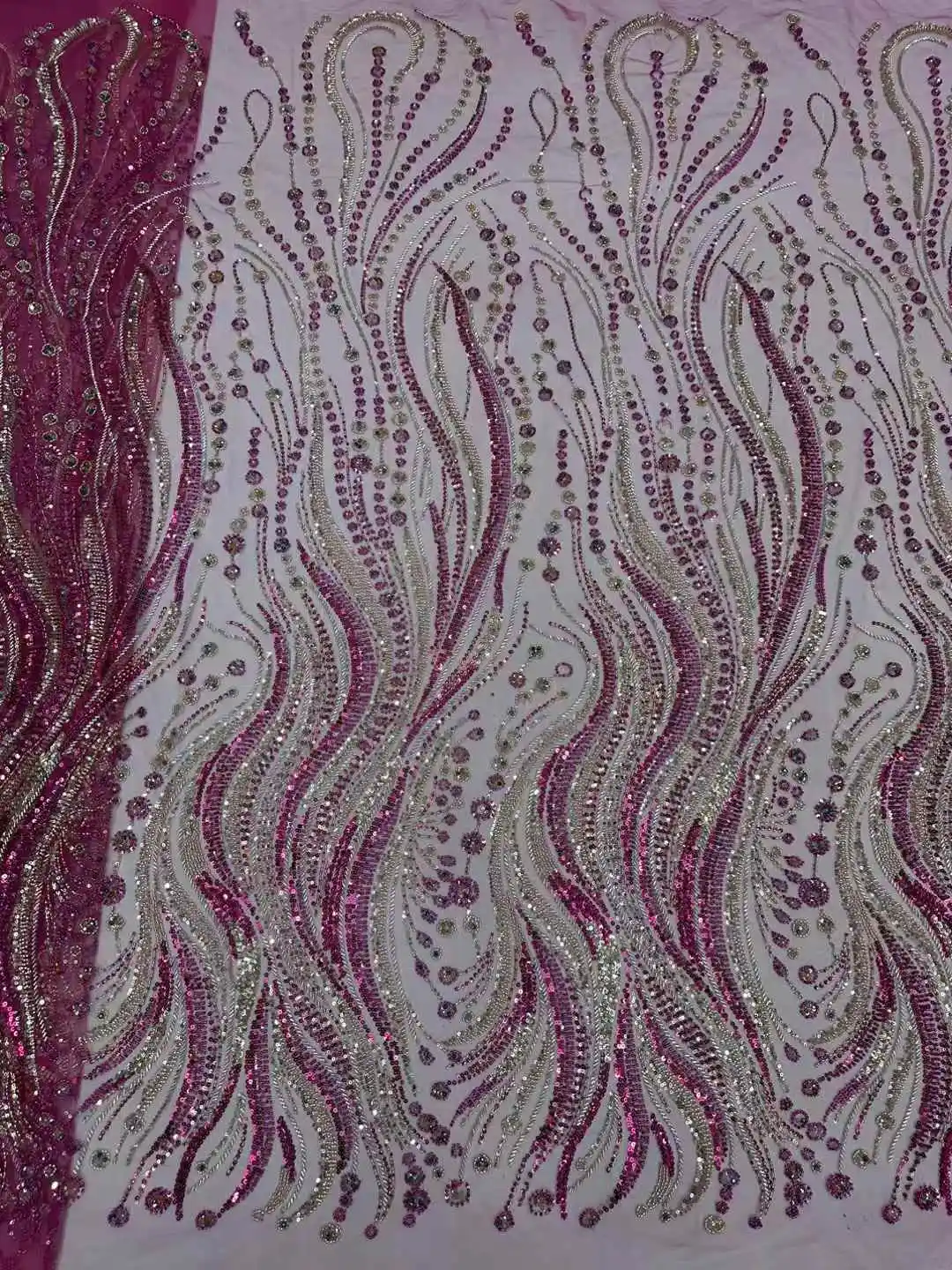 5Yards 2025 Latest Best Quality Elegant Delicate Soft Mesh Sequin lace with Stones Fabric For Wedding Evening Dress U_GE3256