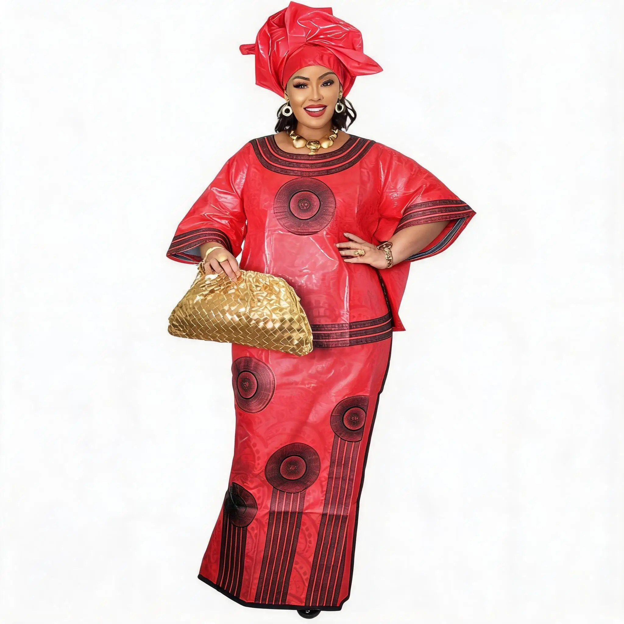 African Dresses For Women Plus Size Bazin Riche Embroidery Design Long Dress With Scarf image 2