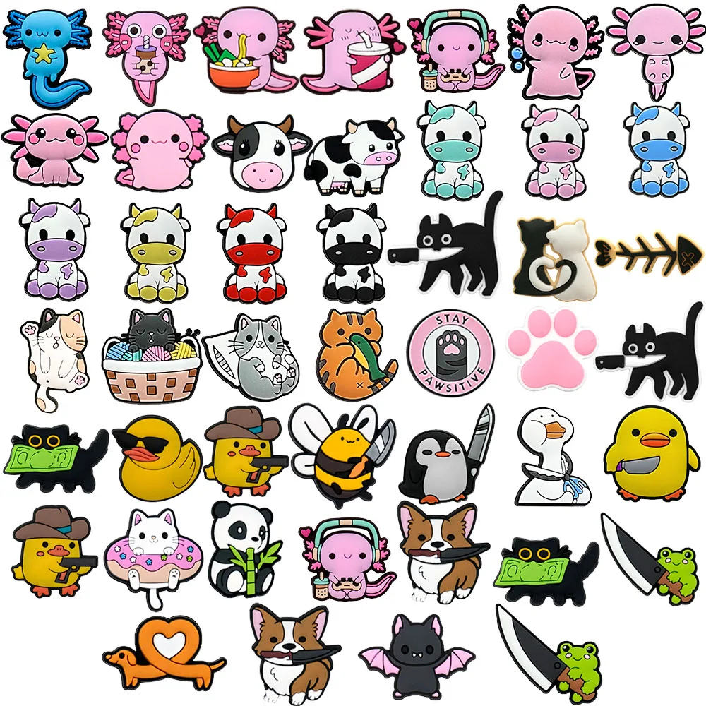 9/10/46szt Śliczne zwierzęta Charms do butów Panda Duck Dog Cat Akcesoria do butów Salamandra Krowa Pszczoła Pingwin Nietoperz Szpilka Dżinsy dla kobiet