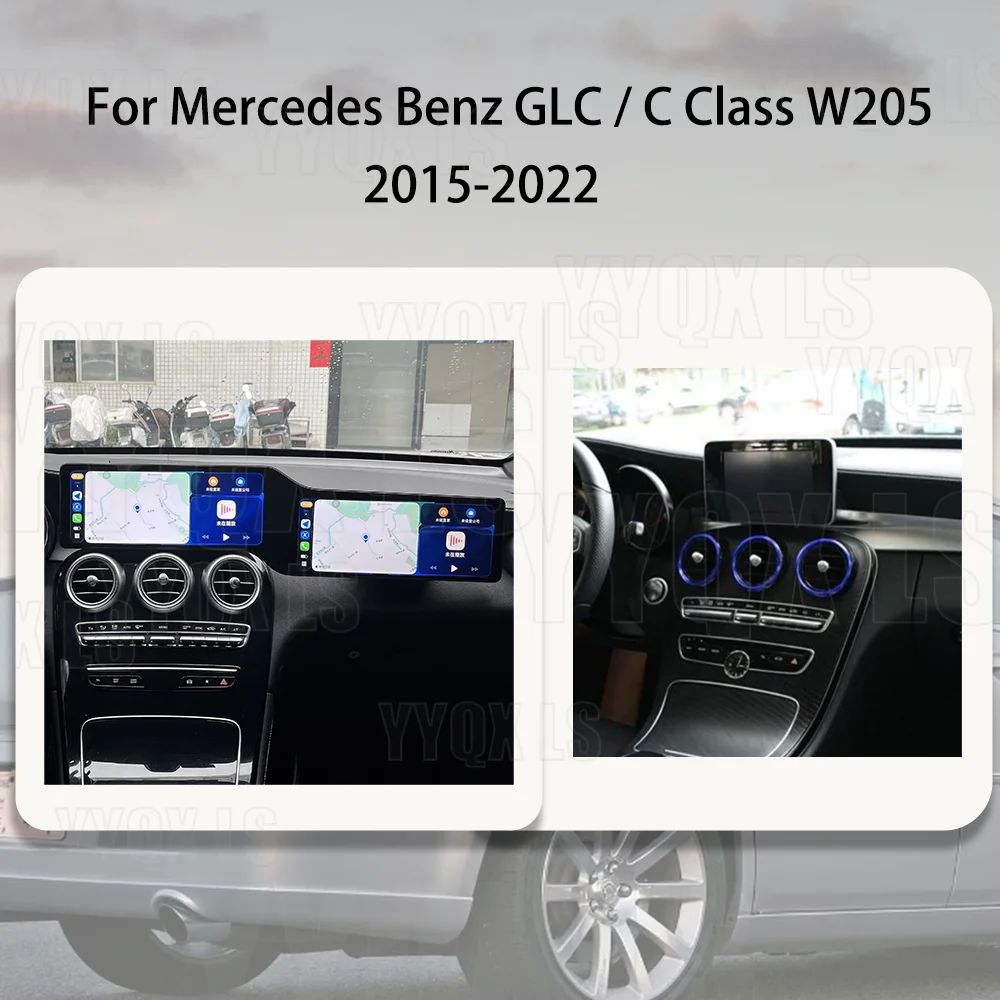 Double Screen For Mercedes-Benz C GLC Class W205 X253 2015~2022 Android 15 Auto GPS Navigation Audio Car Stereo player Head Unit