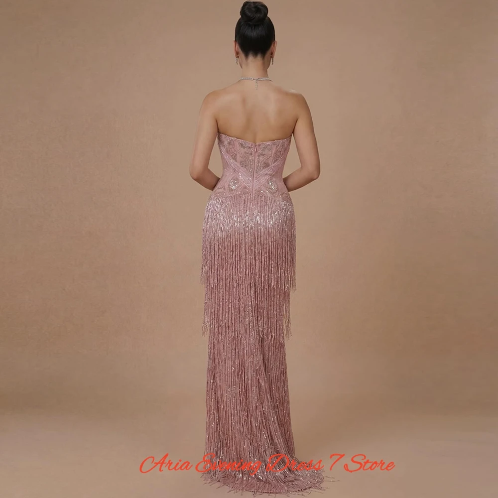 Fashion Tulle Strapless Evening Dress Graceful Mermaid Prom Dresses Luxury Appliques Tassel Customized Special Occasion Gowns view 4