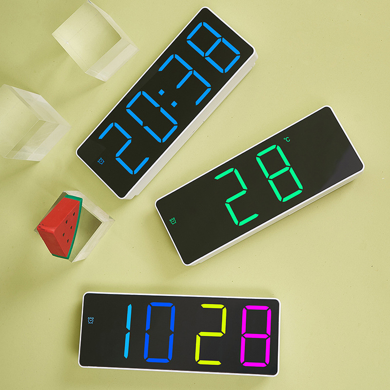 RGB Colorful Led 4 Digitals Alarm Clock with Temperature Date Adjustable Brightness Simple Bedroom Decoration Electronic Clock