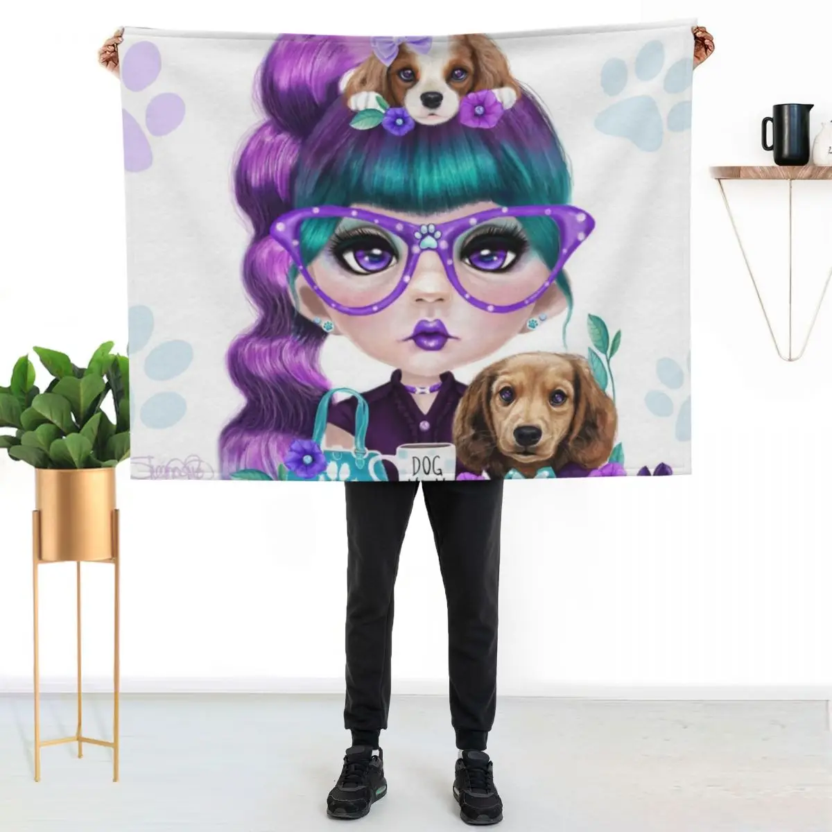 Puppy Crazed Petunia by ?Sheena Pike Throw Blanket Polar Decoratives Cute Plaid Luxury Throw Baby Designers Blankets