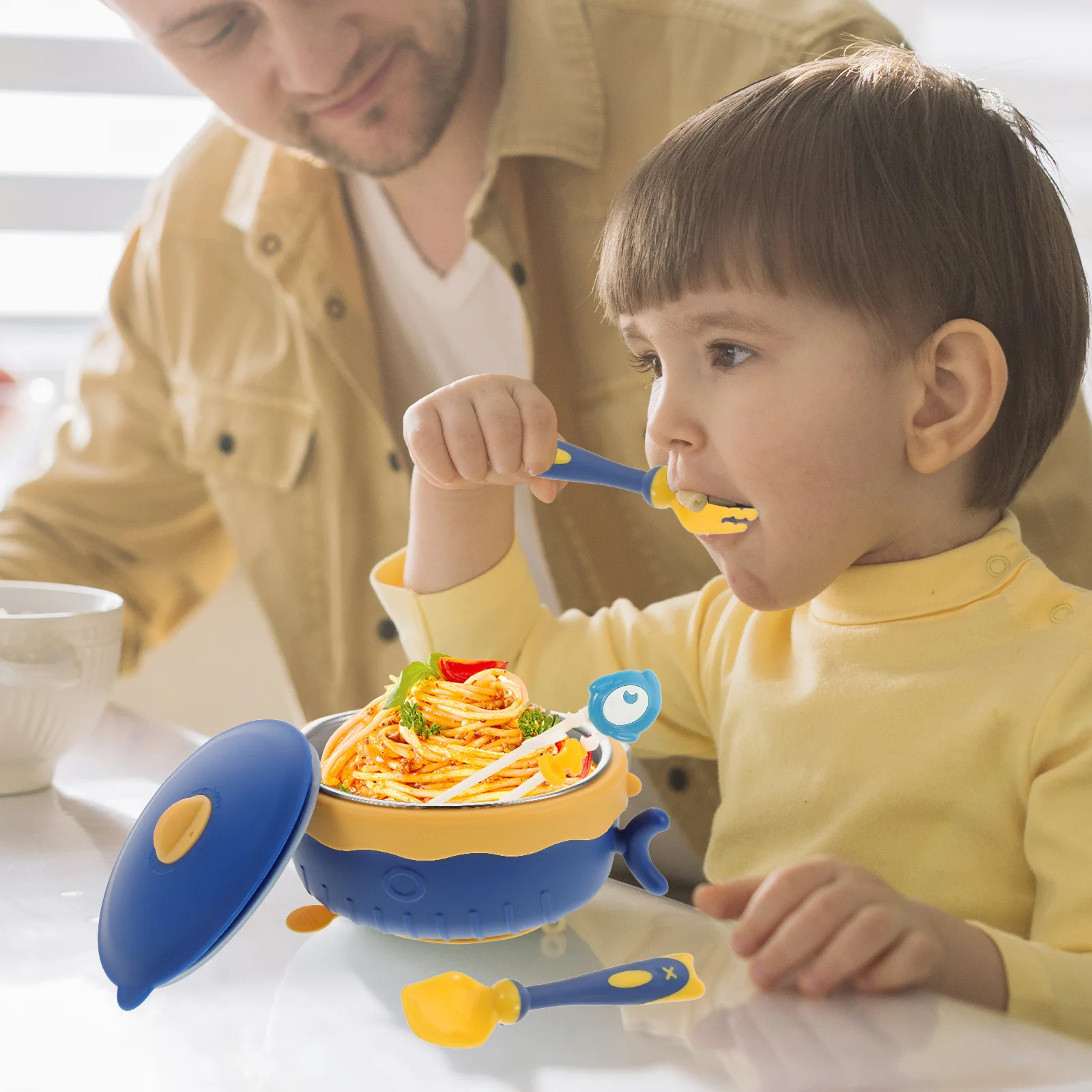 

4 шт. детские миски из нержавеющей стали, съемные прочные изолированные небесно-голубые термостойкие миски, присоска для кормления