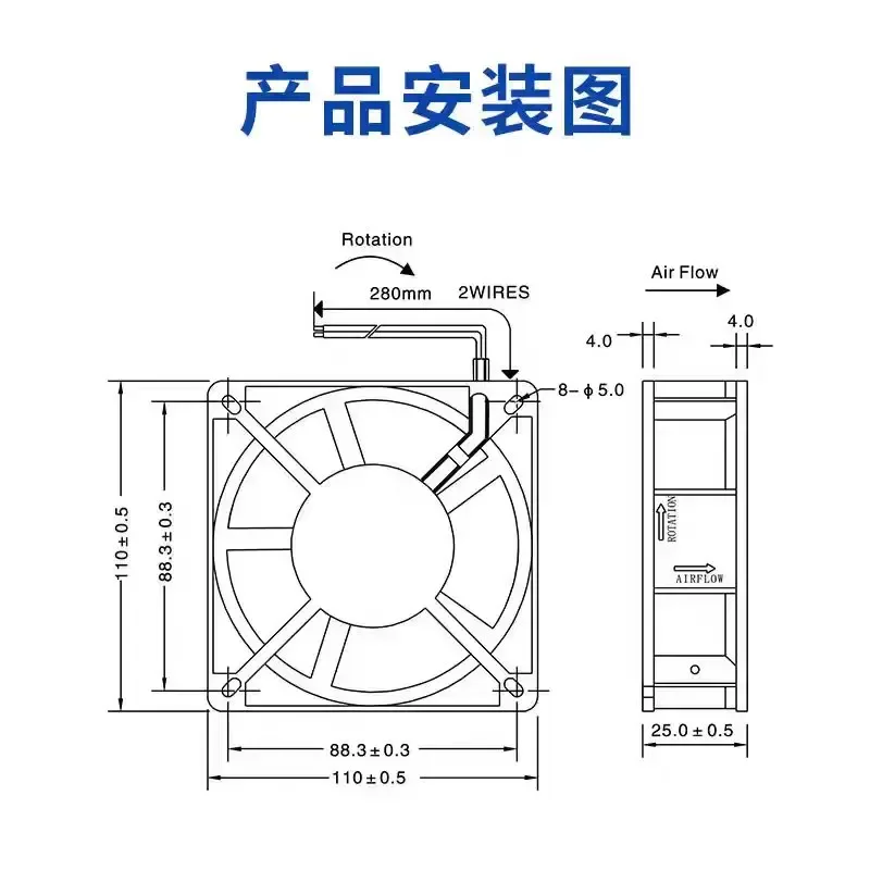 for JF11025A2HSL AC Axial Fan 220-240V 0.08A Industrial Cooling Blower High Speed Quiet Operation for Electrical Cabinet